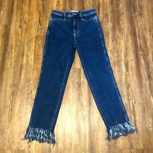 Madewell Jeans Women's 25 High Rise Slim Straight Fringe Ankle in Bryston Preppy